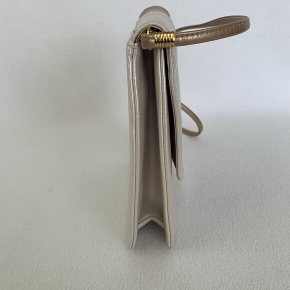 Retro Shoulder Bag Purse Clutch Small Colorblock White Gold Wave Patent Leather - Picture 10 of 16